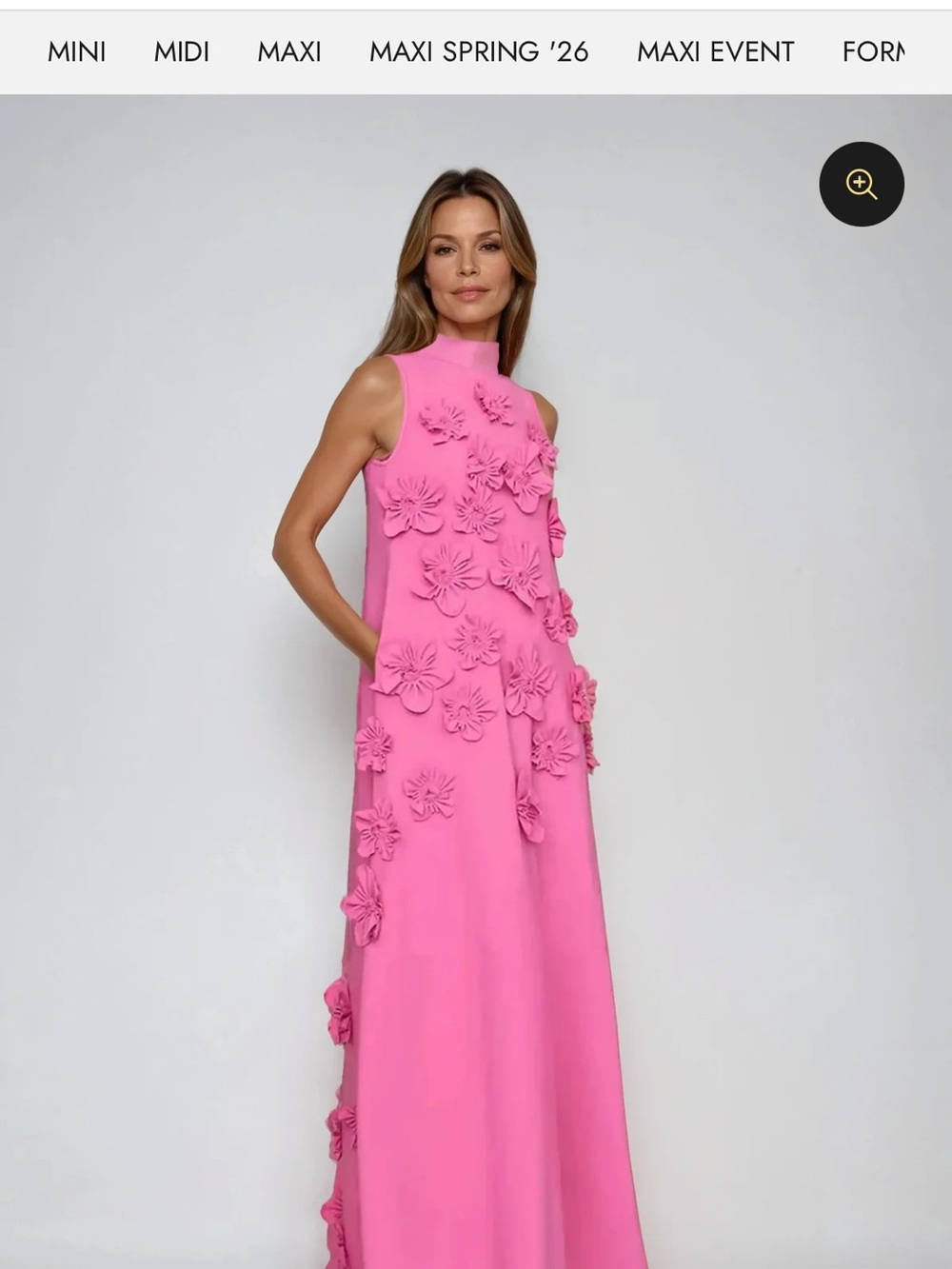 Sleeveless Pink Floral Appliqué Maxi Dress by